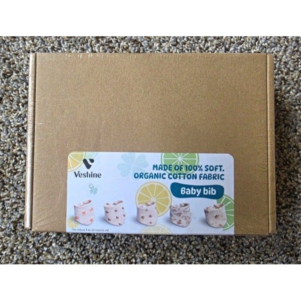 Veshine Organic Cotton Baby Bibs Set - Sealed By Baby Dept, 0-12 Months (5 bibs)